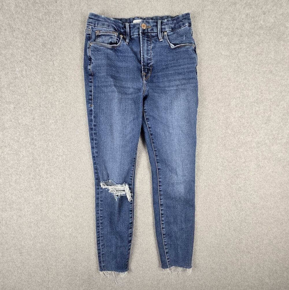 Good American Jeans Womens Size 6/28 Skinny Distressed Knee Frayed Hem 26" Waist